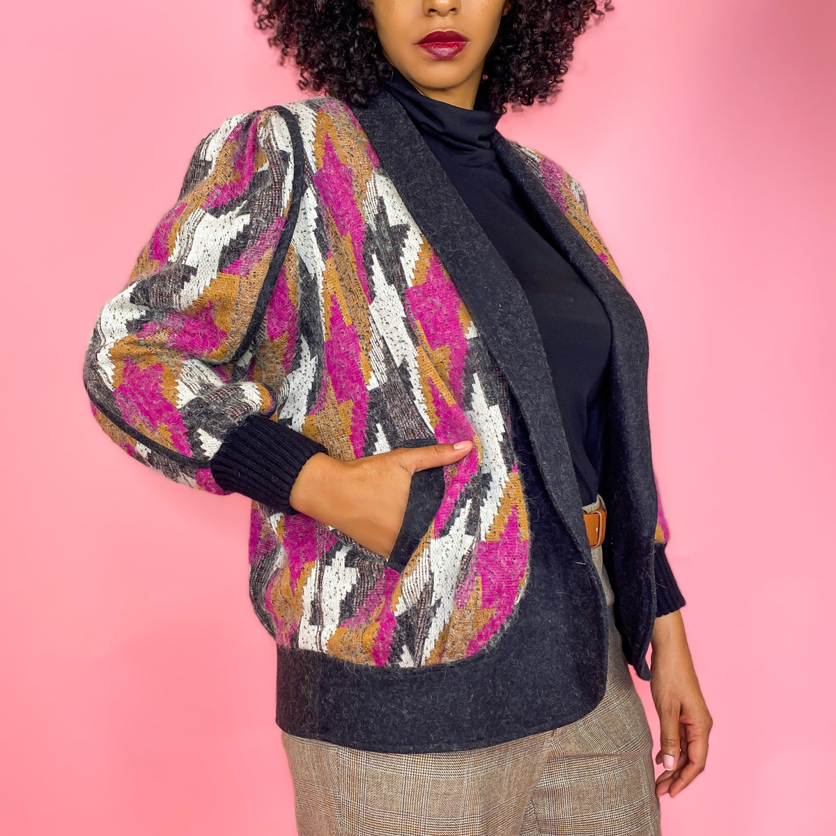 Vintage Color block Cardigan
