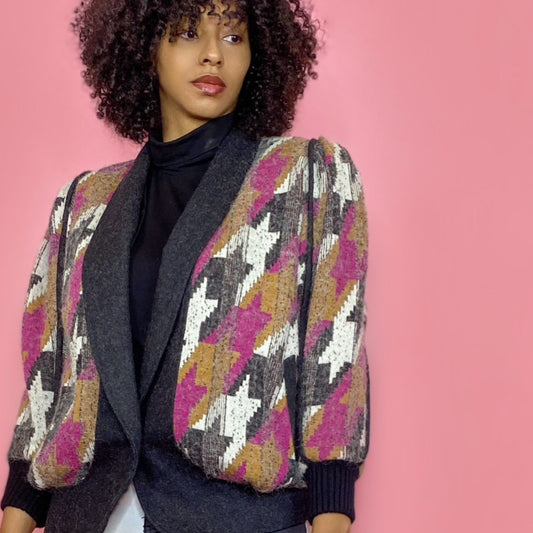 Vintage Color block Cardigan