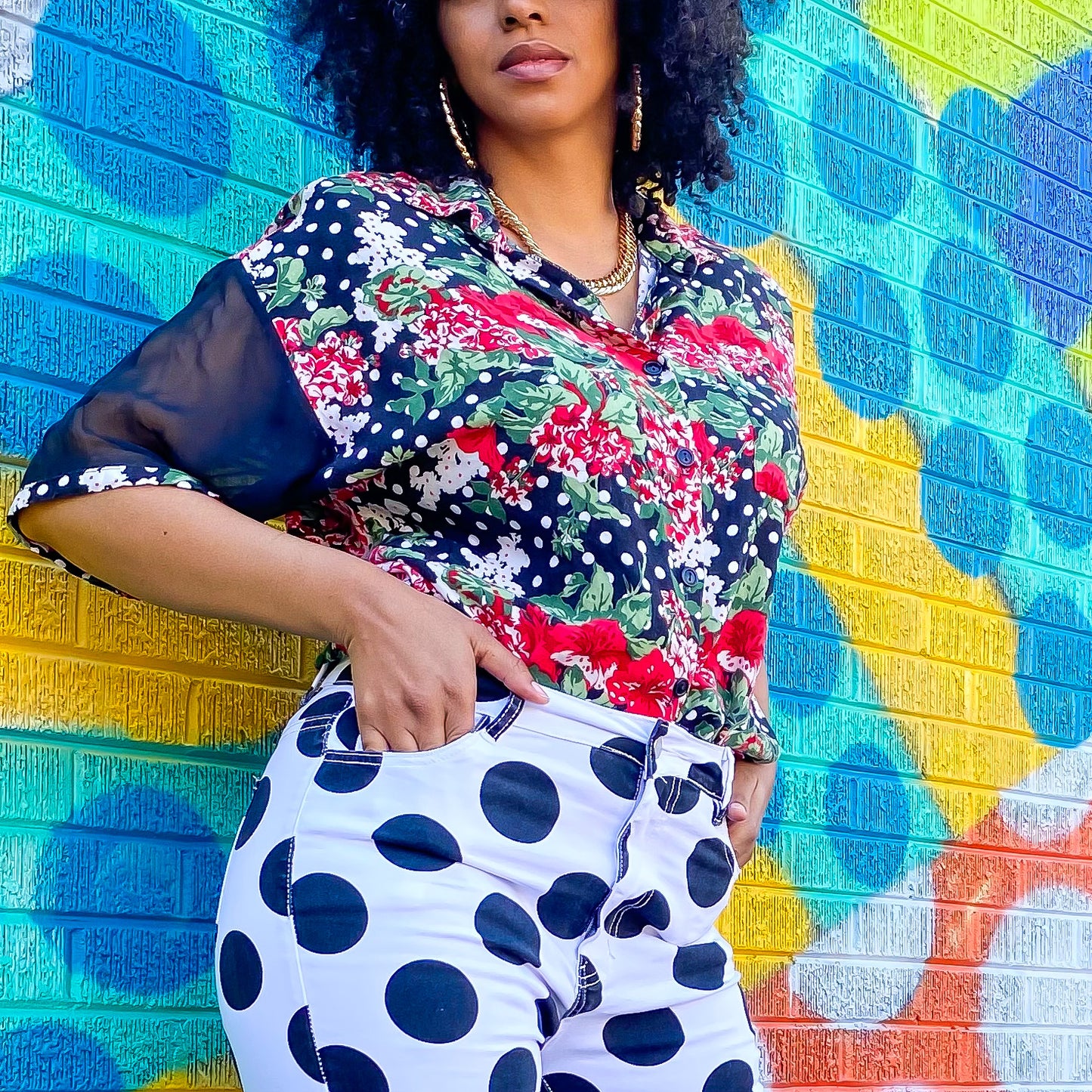 Vintage Floral Polka Dot Shirt