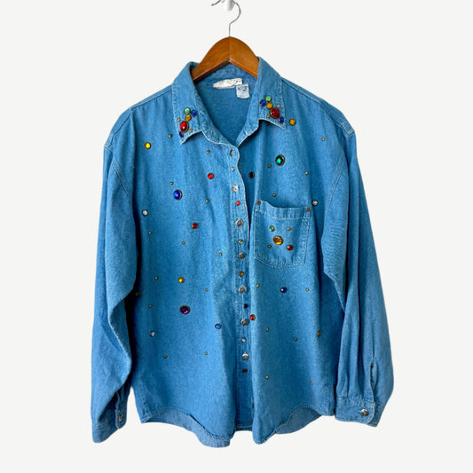 Vintage Denim Jeweled Top