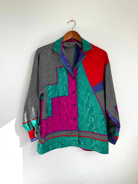 Vintage Color Block Blouse
