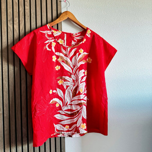 Vintage Red Floral Top